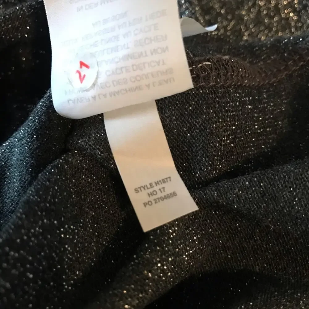 J Crew Metallic Sparkle Knit Bell Ruffle Sleeve Tee Top shirt Charcoal Gray M